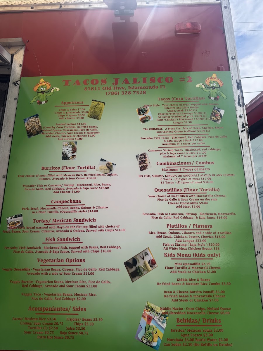 Tacos Jalisco 3 menu board