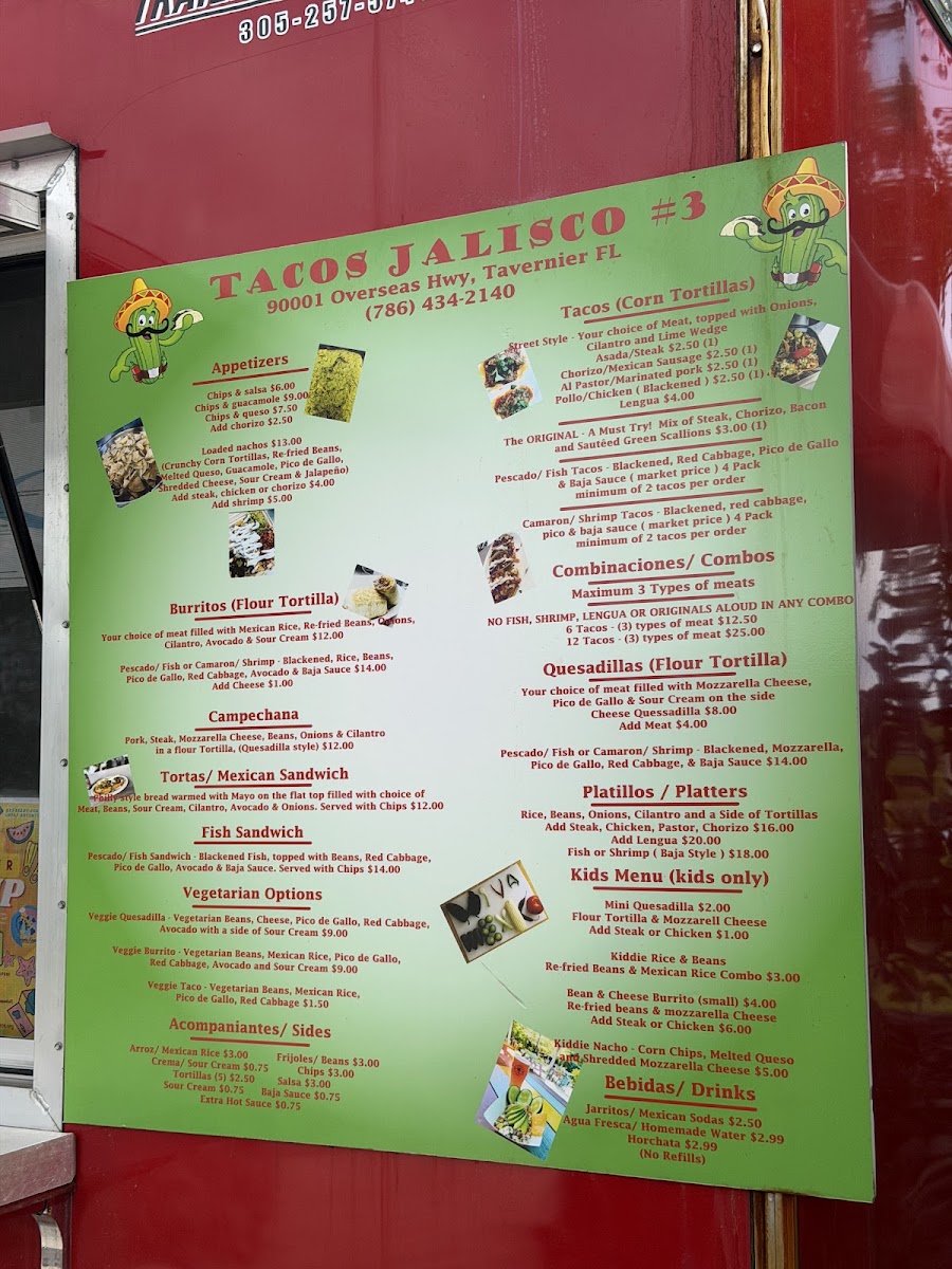 Tacos Jalisco 3 menu board