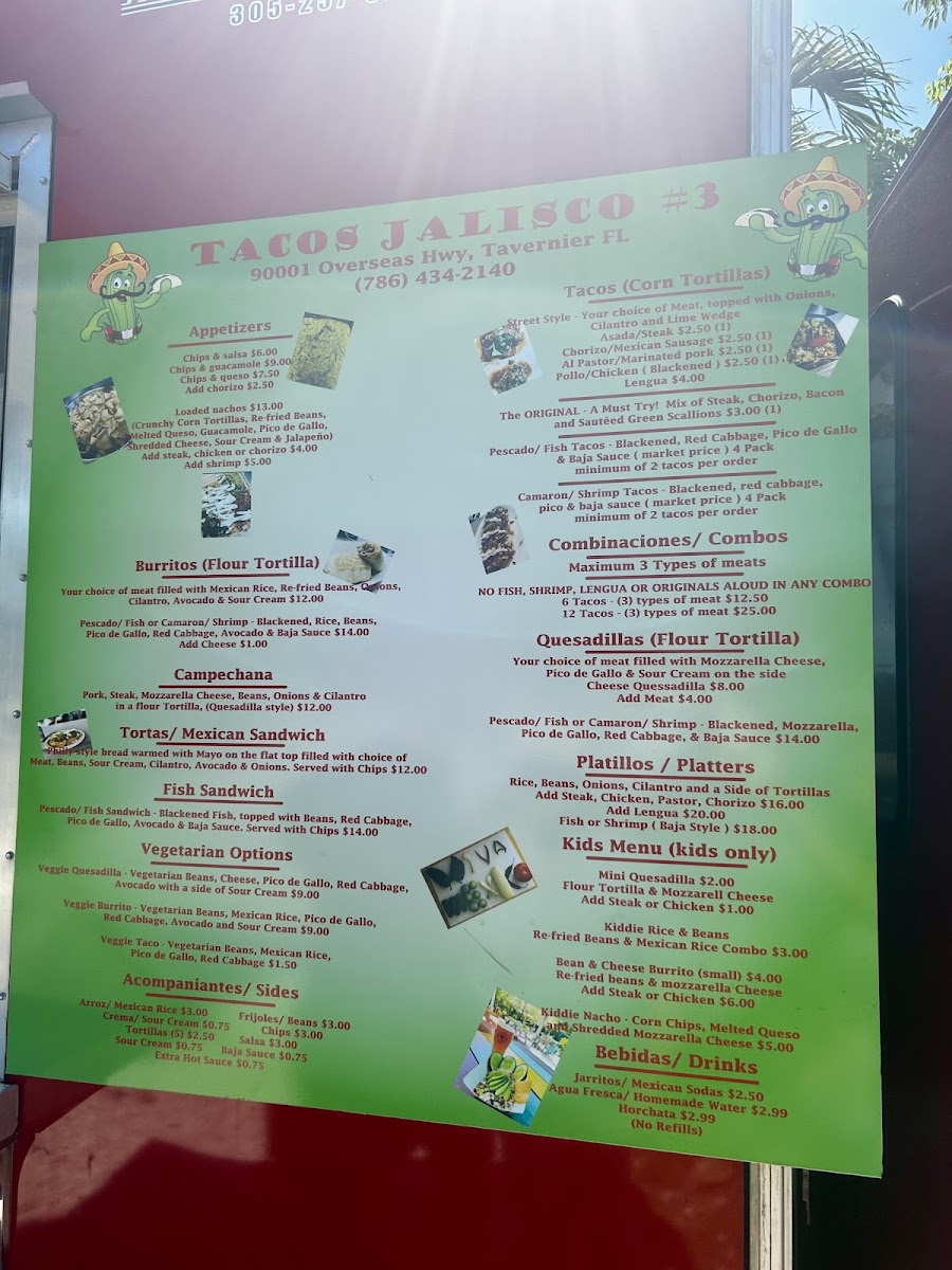 Tacos Jalisco 3 menu board