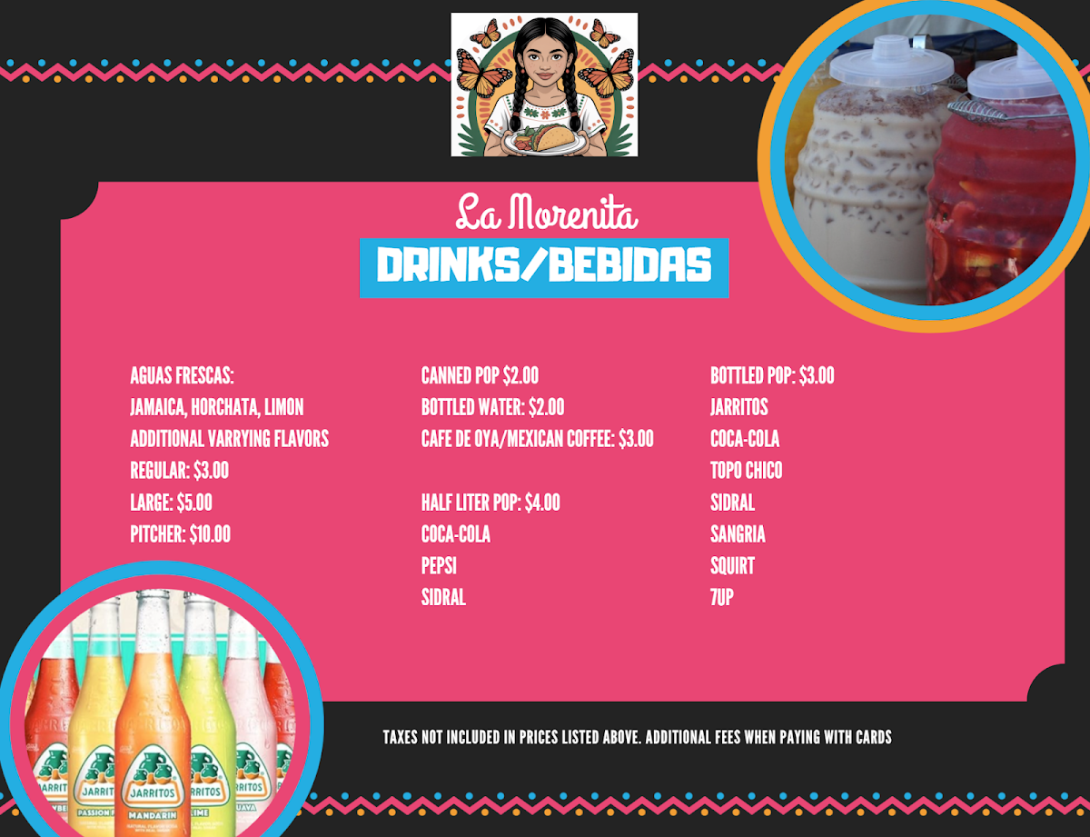 La Morenita Taqueria menu board