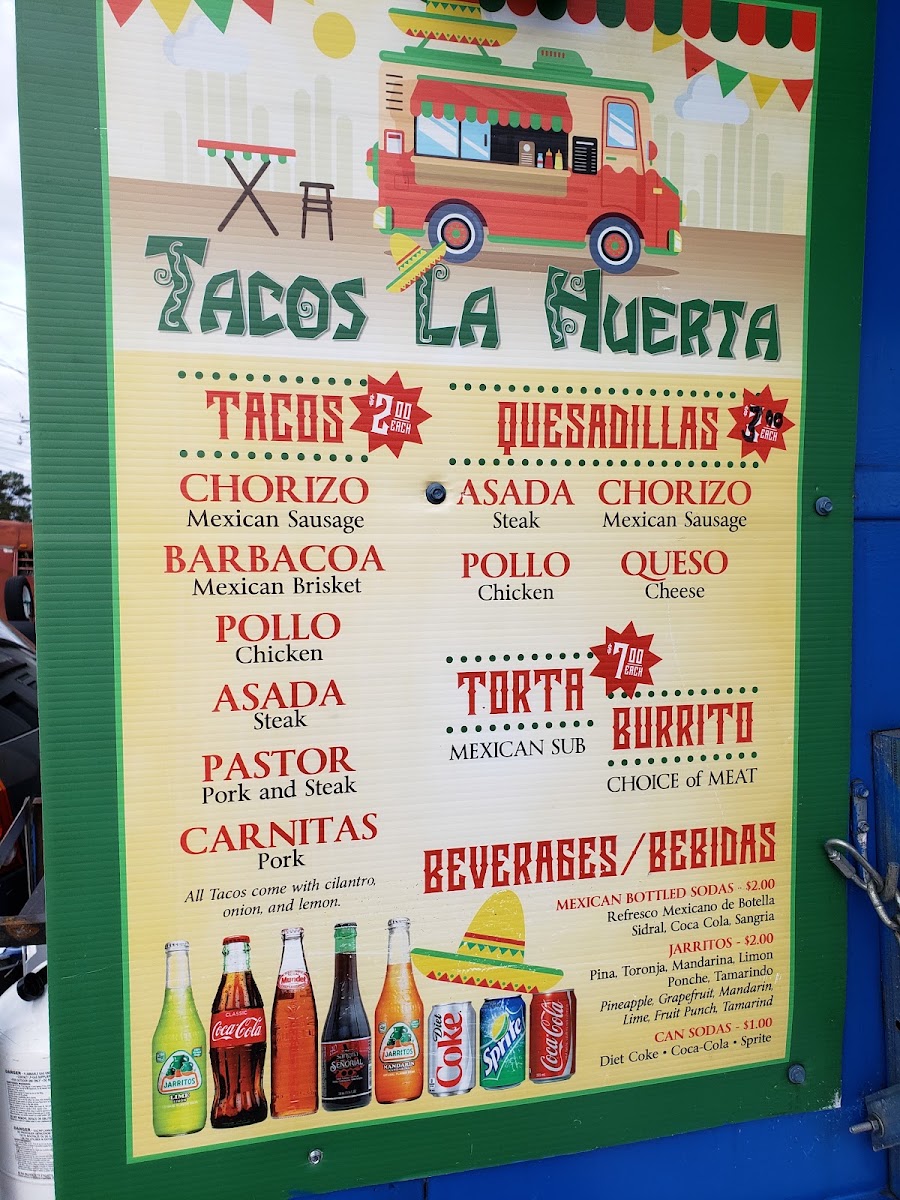 TACOS LA HUERTA menu board