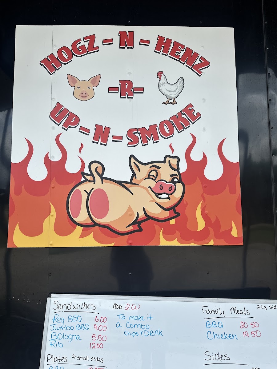 Hogz N Henz R Up N Smoke menu board