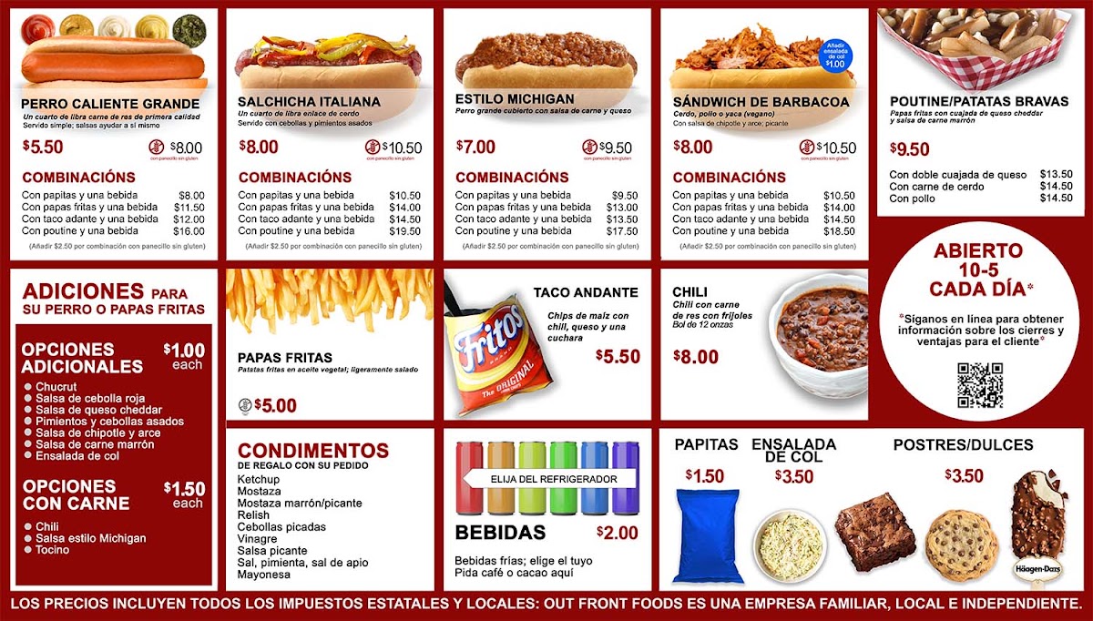 Out Front Foods menu board
