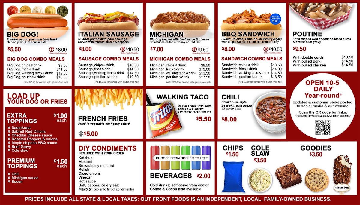 Out Front Foods menu board