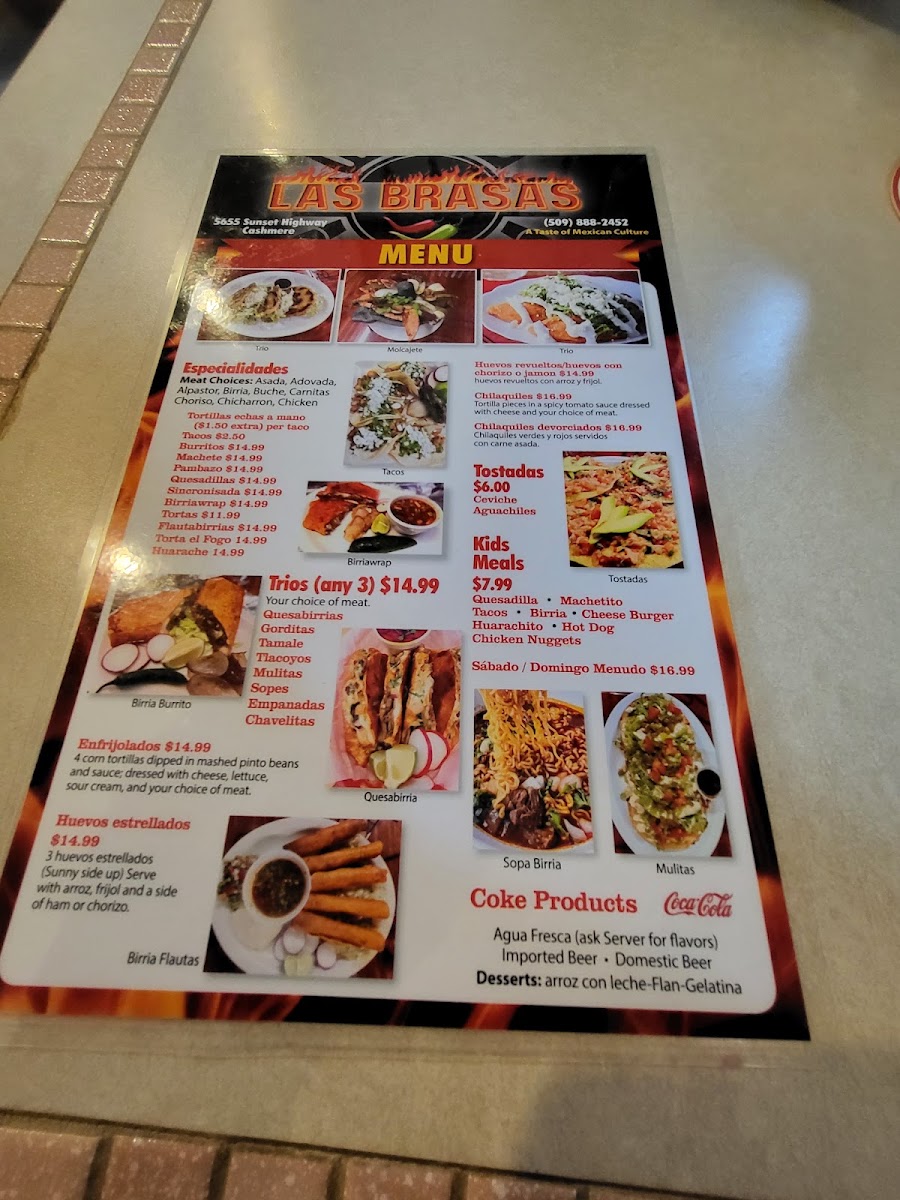 Las Brasas menu board