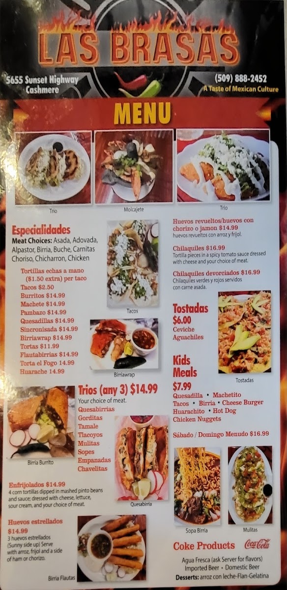 Las Brasas menu board