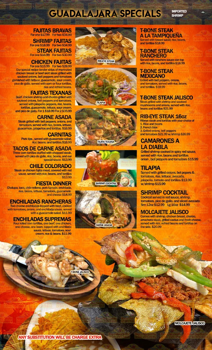 Guadalajara Mexican Grill of Franklin menu board