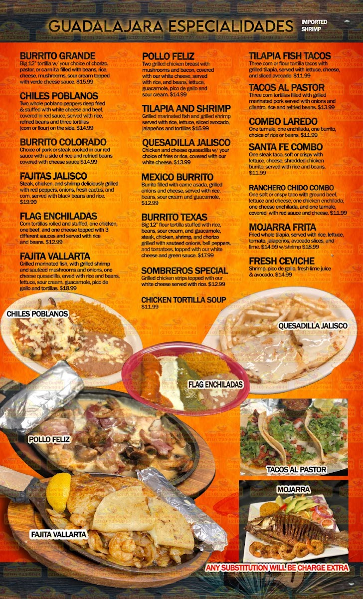 Guadalajara Mexican Grill of Franklin menu board