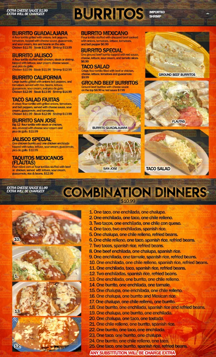 Guadalajara Mexican Grill of Franklin menu board
