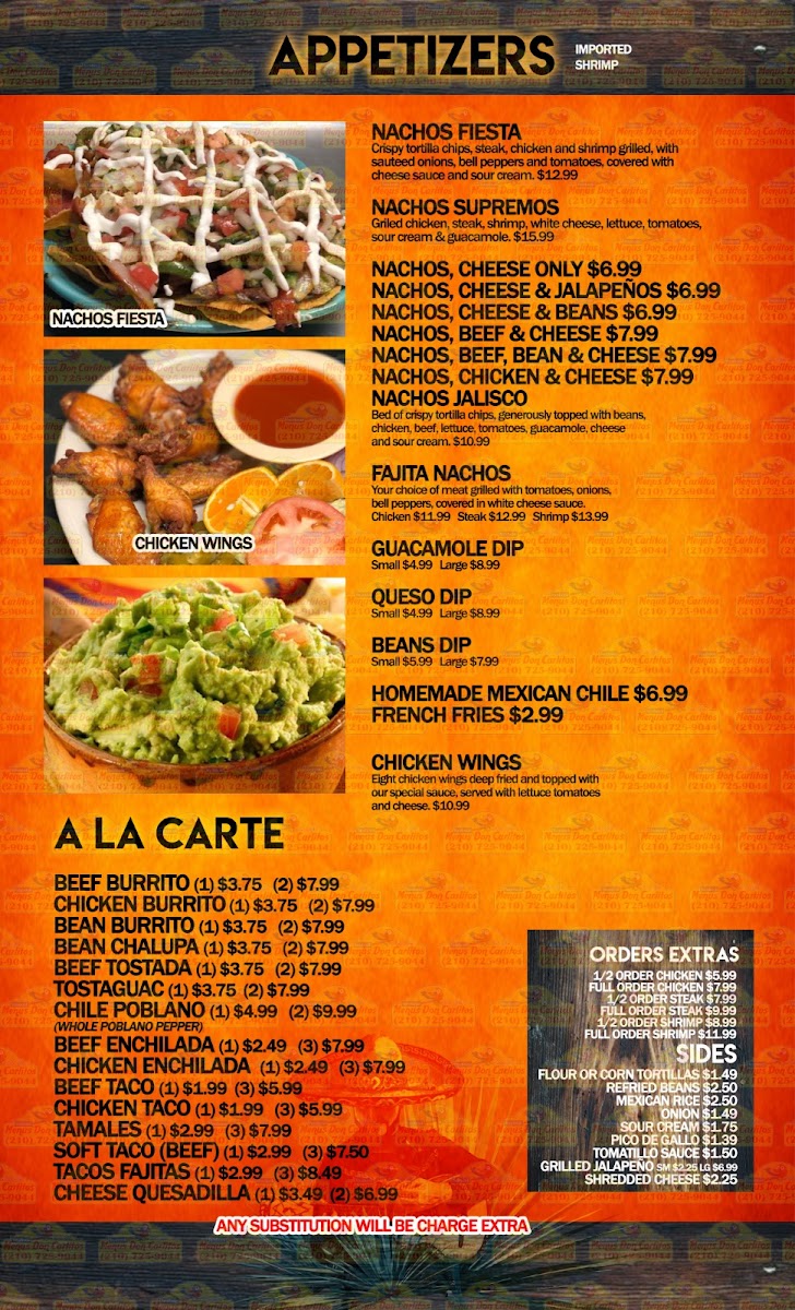 Guadalajara Mexican Grill of Franklin menu board