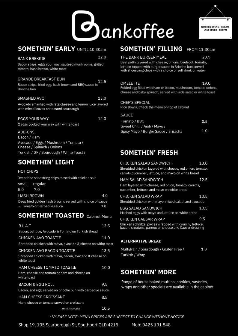 Bankoffee menu board