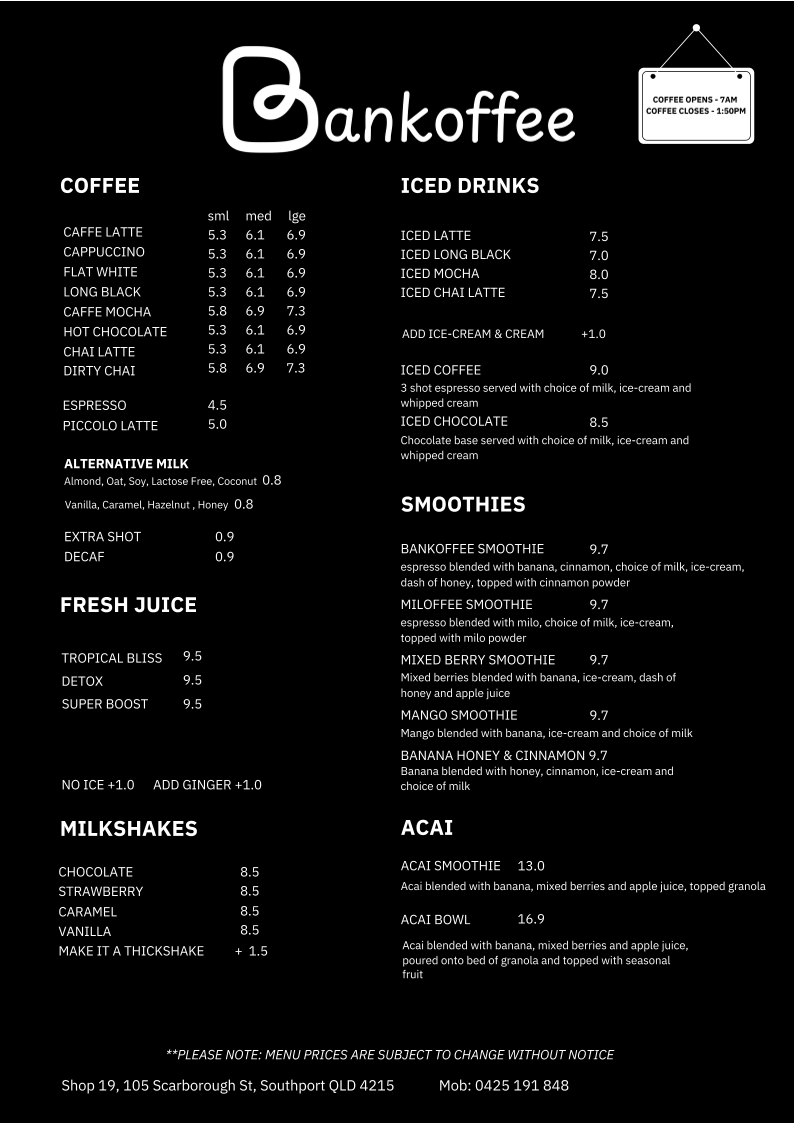 Bankoffee menu board