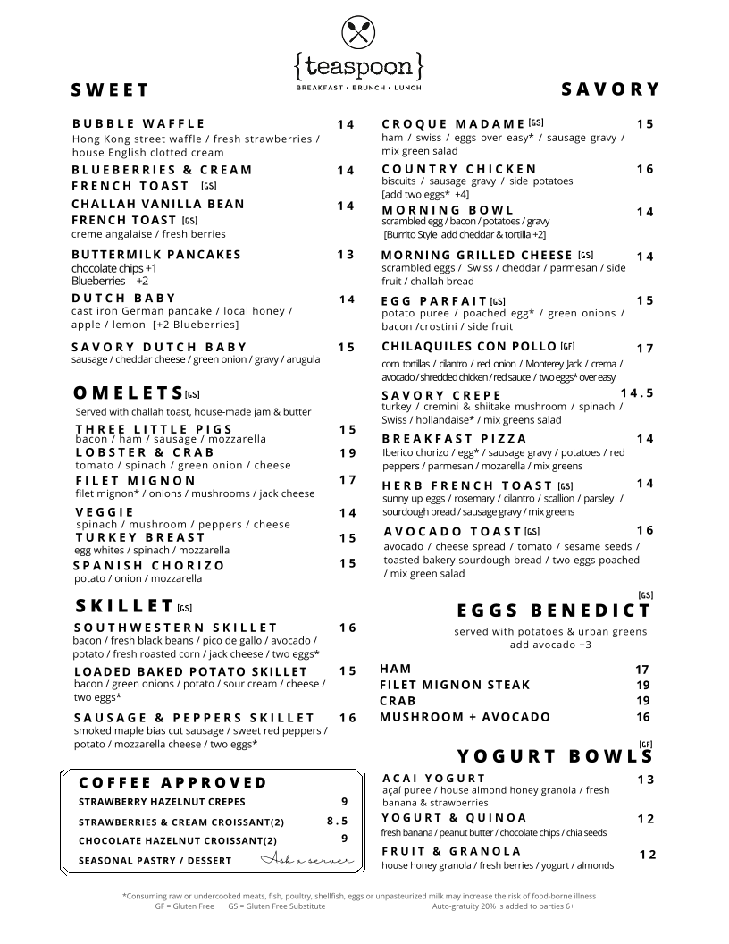 Teaspoon Foothills menu board