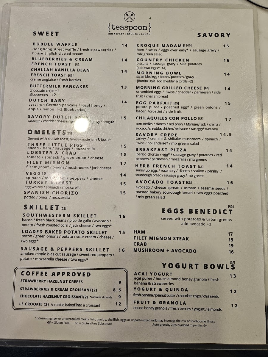 Teaspoon Foothills menu board
