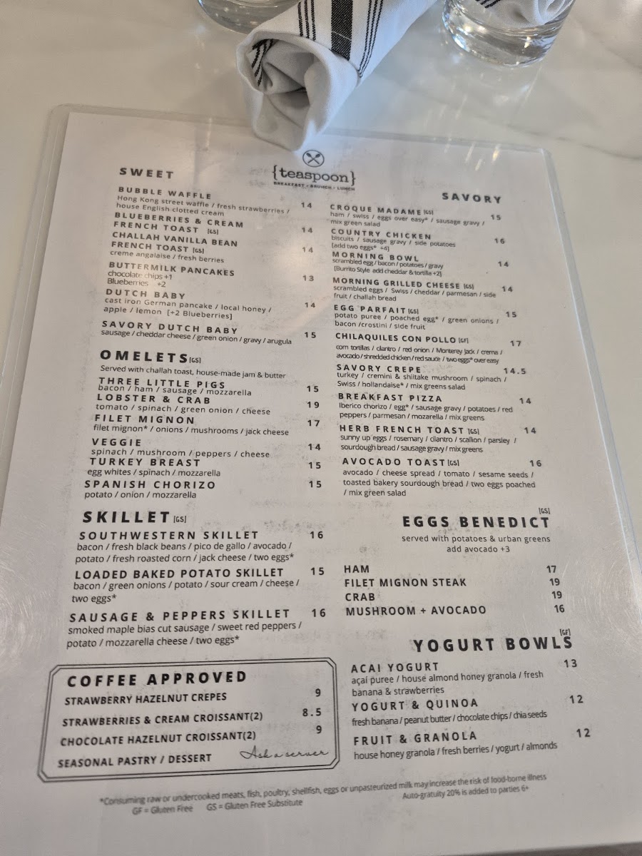 Teaspoon Foothills menu board