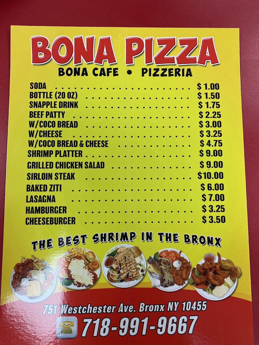 Bona Pizza menu board