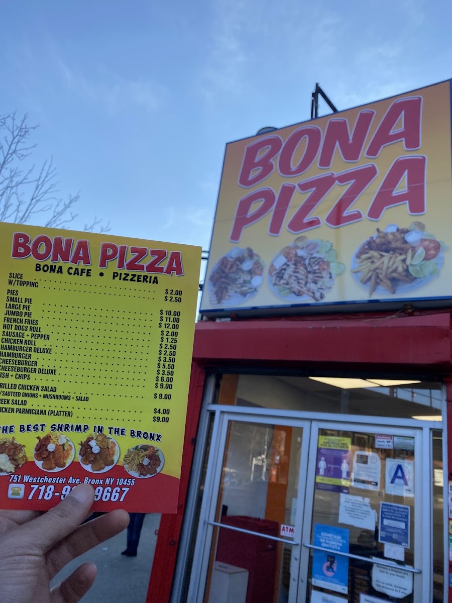 Bona Pizza menu board