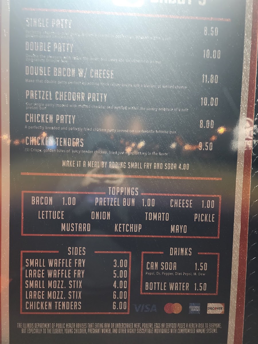 Patty Daddy's menu board
