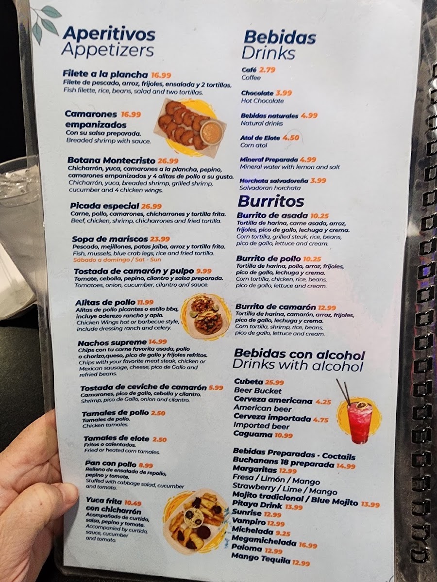Montecristo Salvadorean Grill & Bar menu board