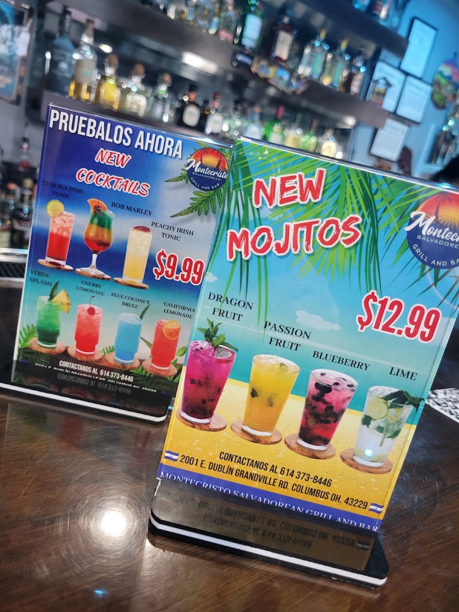 Montecristo Salvadorean Grill & Bar menu board