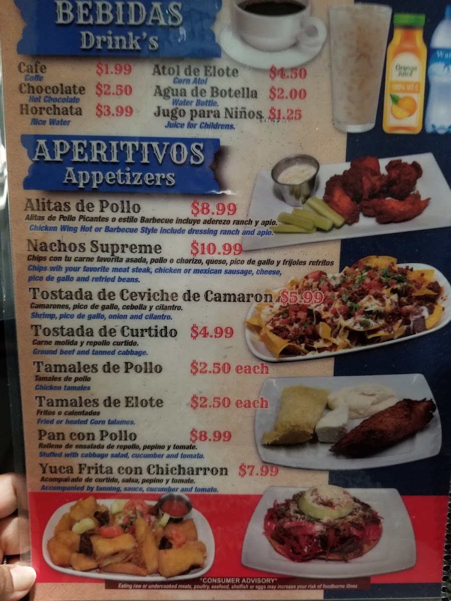Montecristo Salvadorean Grill & Bar menu board