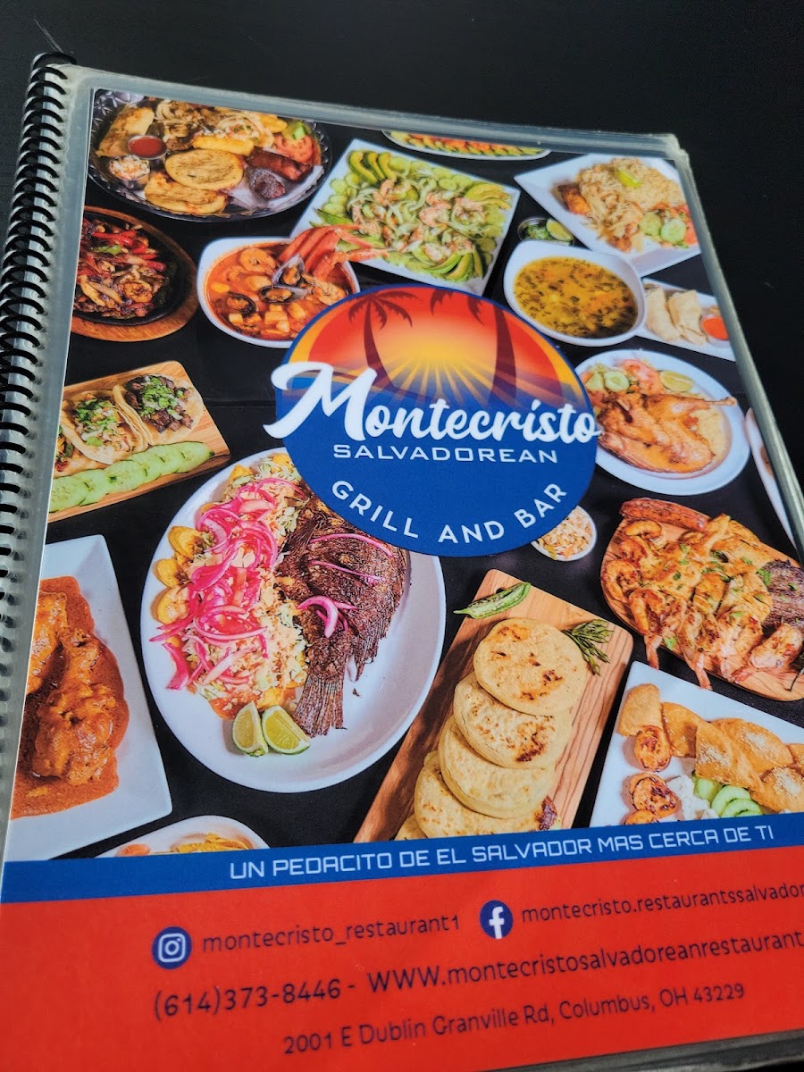 Montecristo Salvadorean Grill & Bar menu board