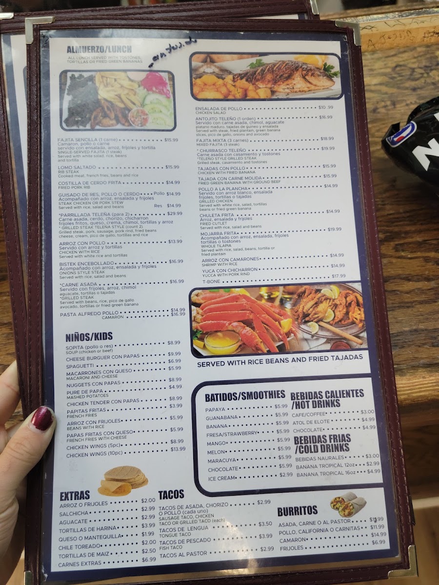 Brisas De Tela Honduras Restaurant menu board