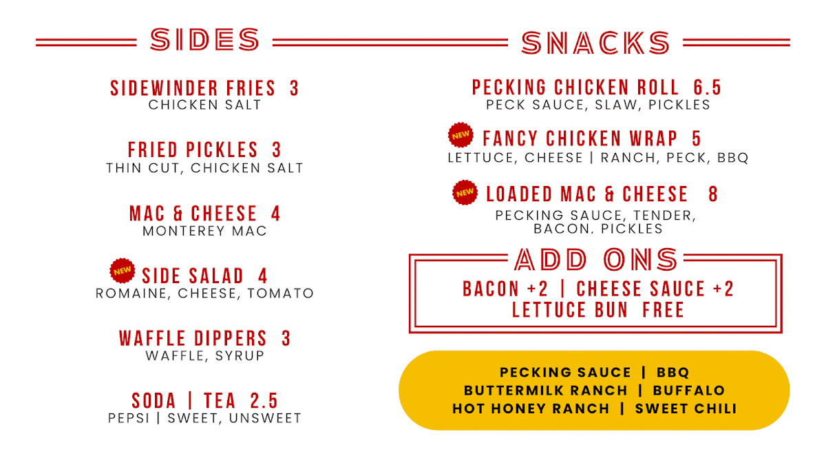 Pecking Order menu board