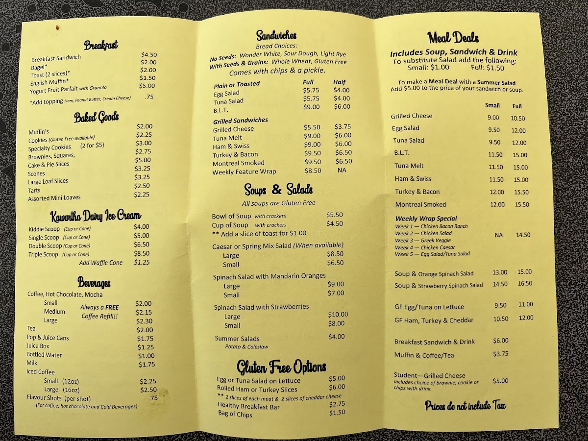 Cafe & Gallery @ The Centre church menu board
