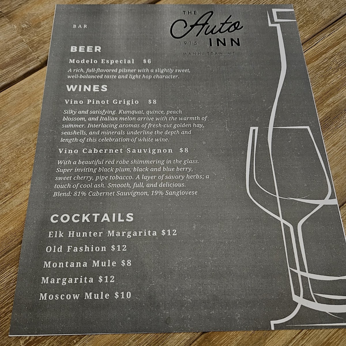 The Auto Inn Pizza Parlor menu board