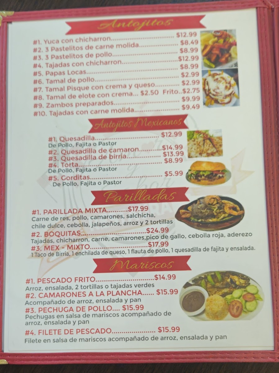 AMOR Y SABOR menu board