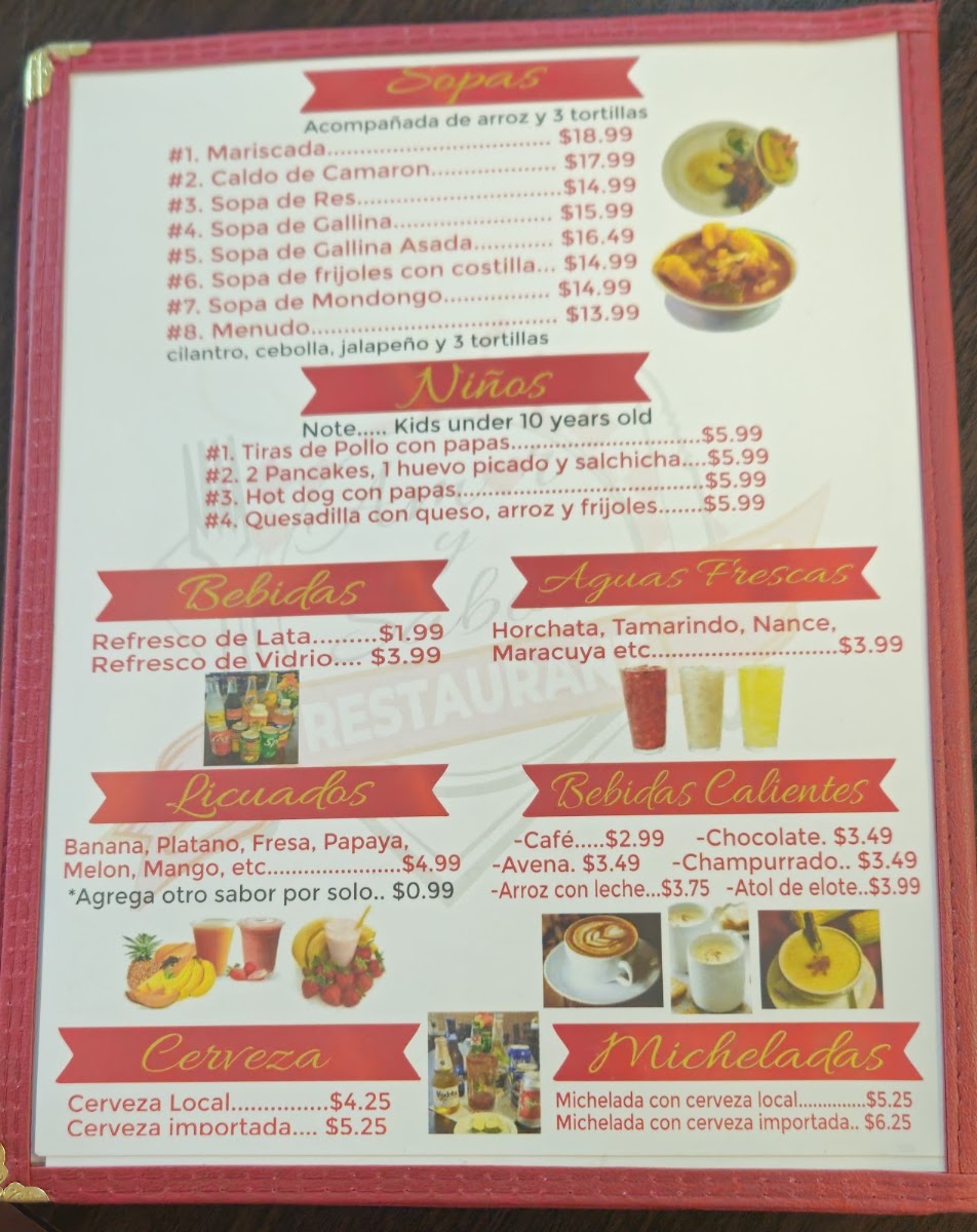 AMOR Y SABOR menu board