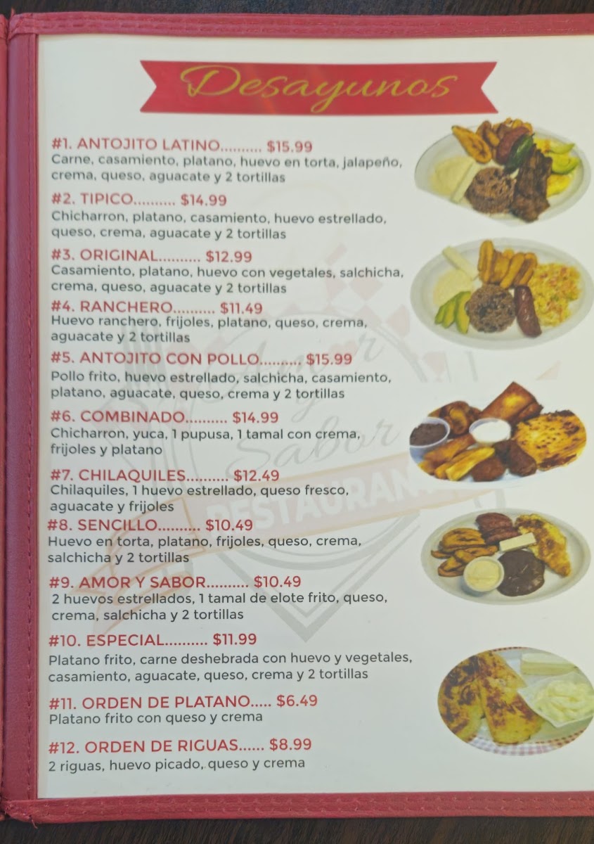 AMOR Y SABOR menu board