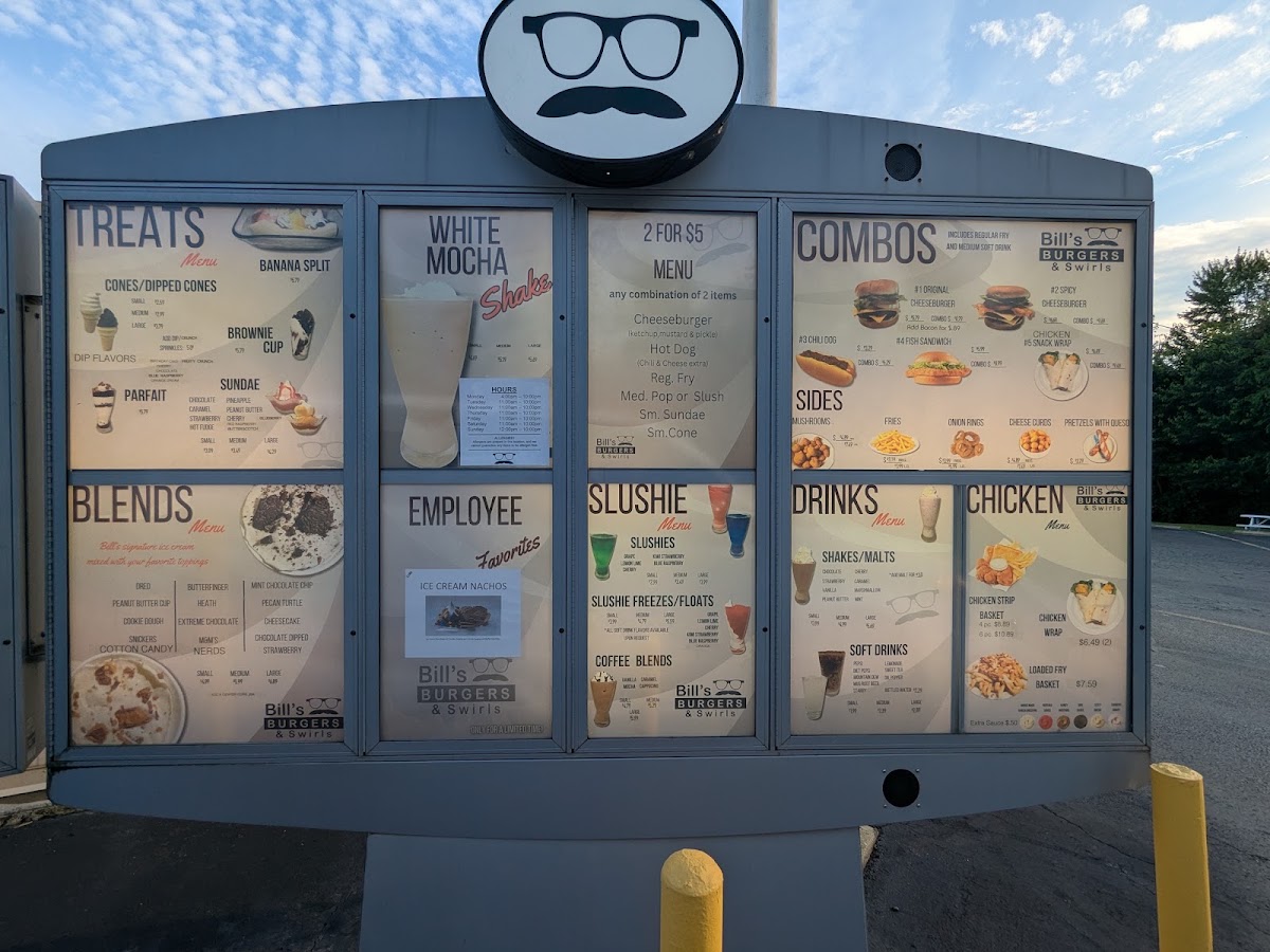 Bill's Burgers & Swirls menu board