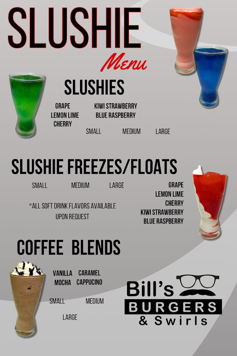 Bill's Burgers & Swirls menu board