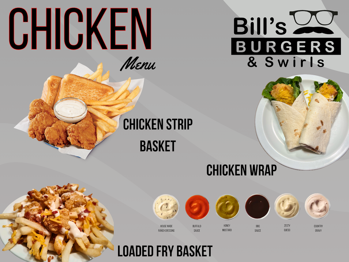 Bill's Burgers & Swirls menu board