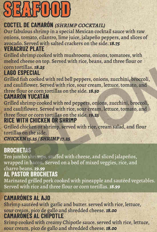 CASA GRANDE, Mexican Restaurant menu board