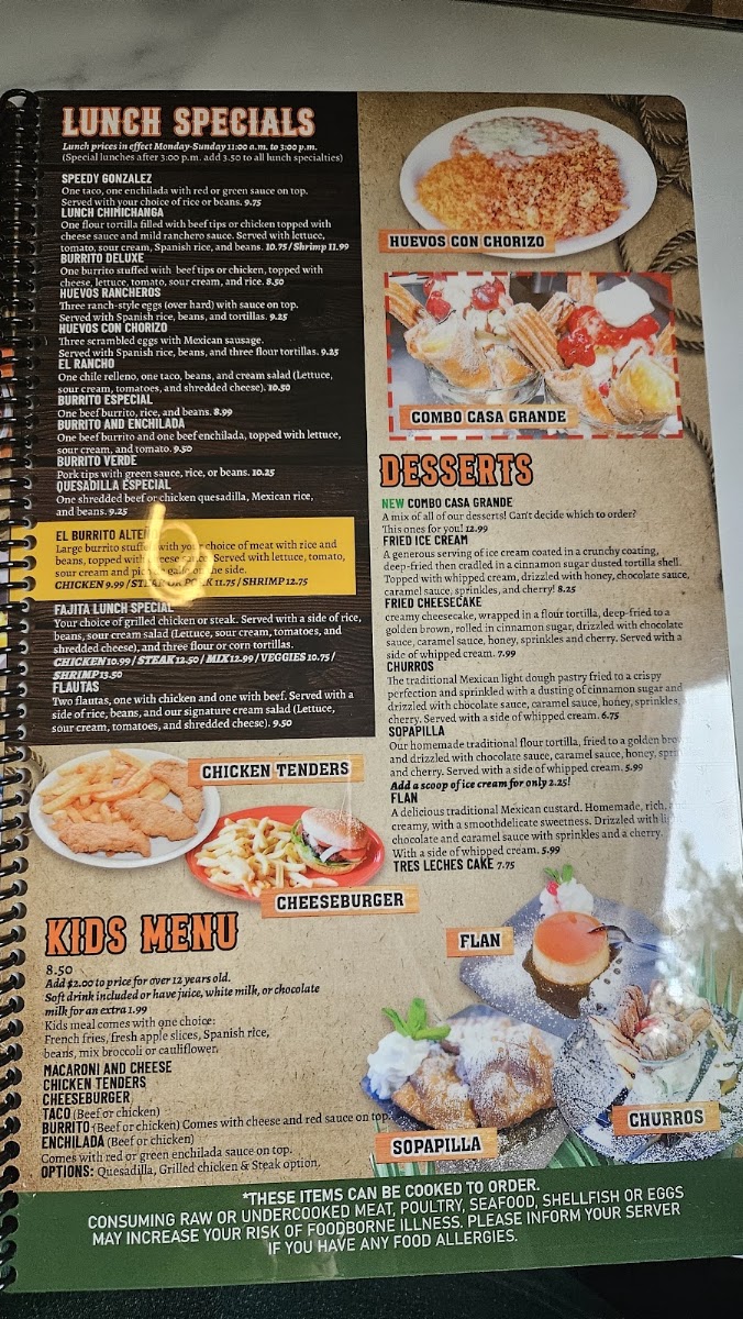 CASA GRANDE, Mexican Restaurant menu board