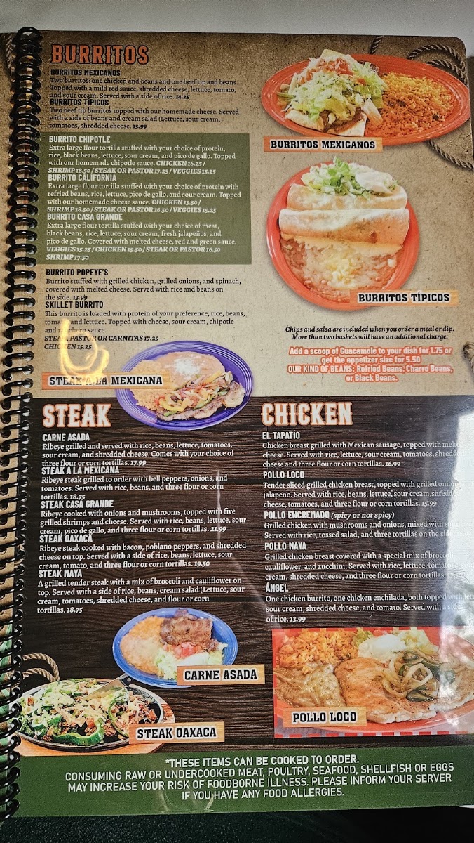 CASA GRANDE, Mexican Restaurant menu board