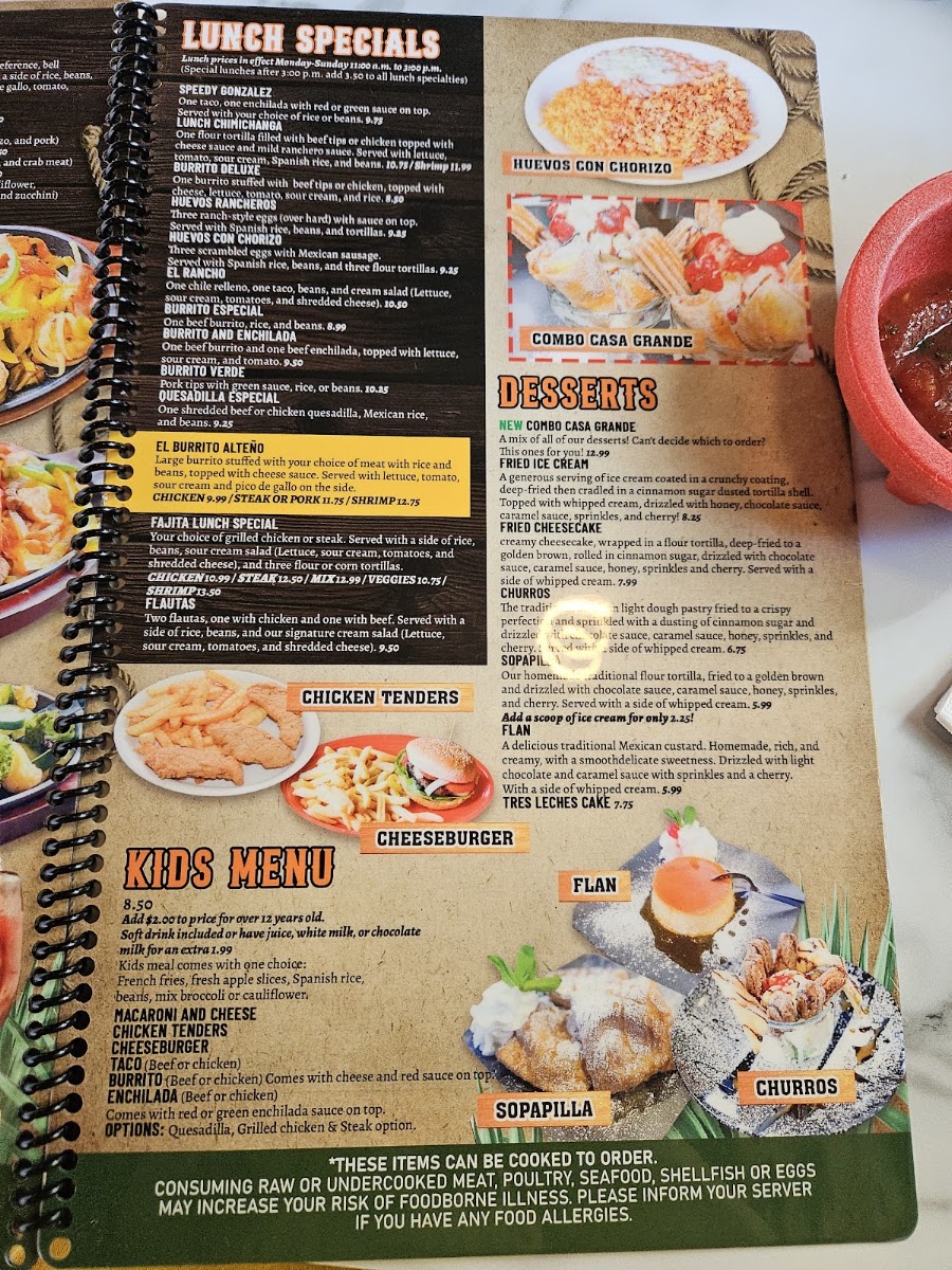 CASA GRANDE, Mexican Restaurant menu board
