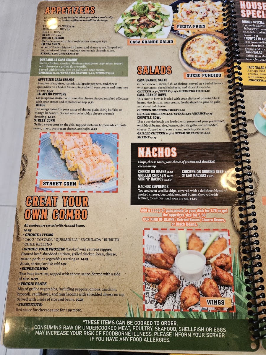 CASA GRANDE, Mexican Restaurant menu board