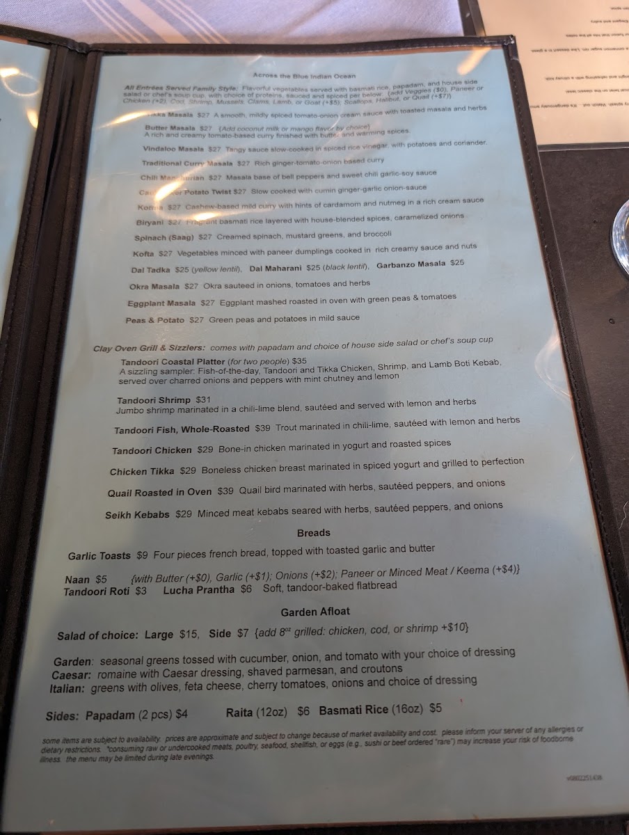 Johnny's Dock Marina menu board