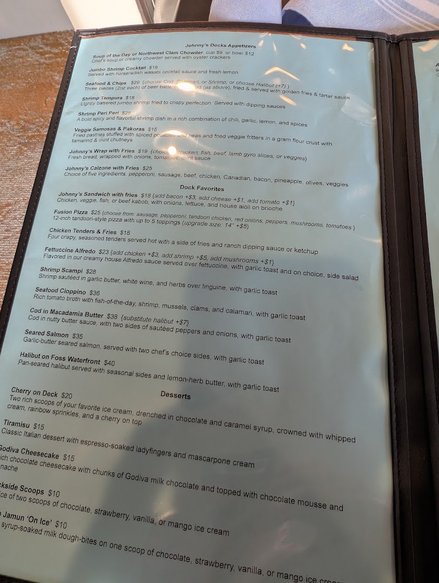 Johnny's Dock Marina menu board
