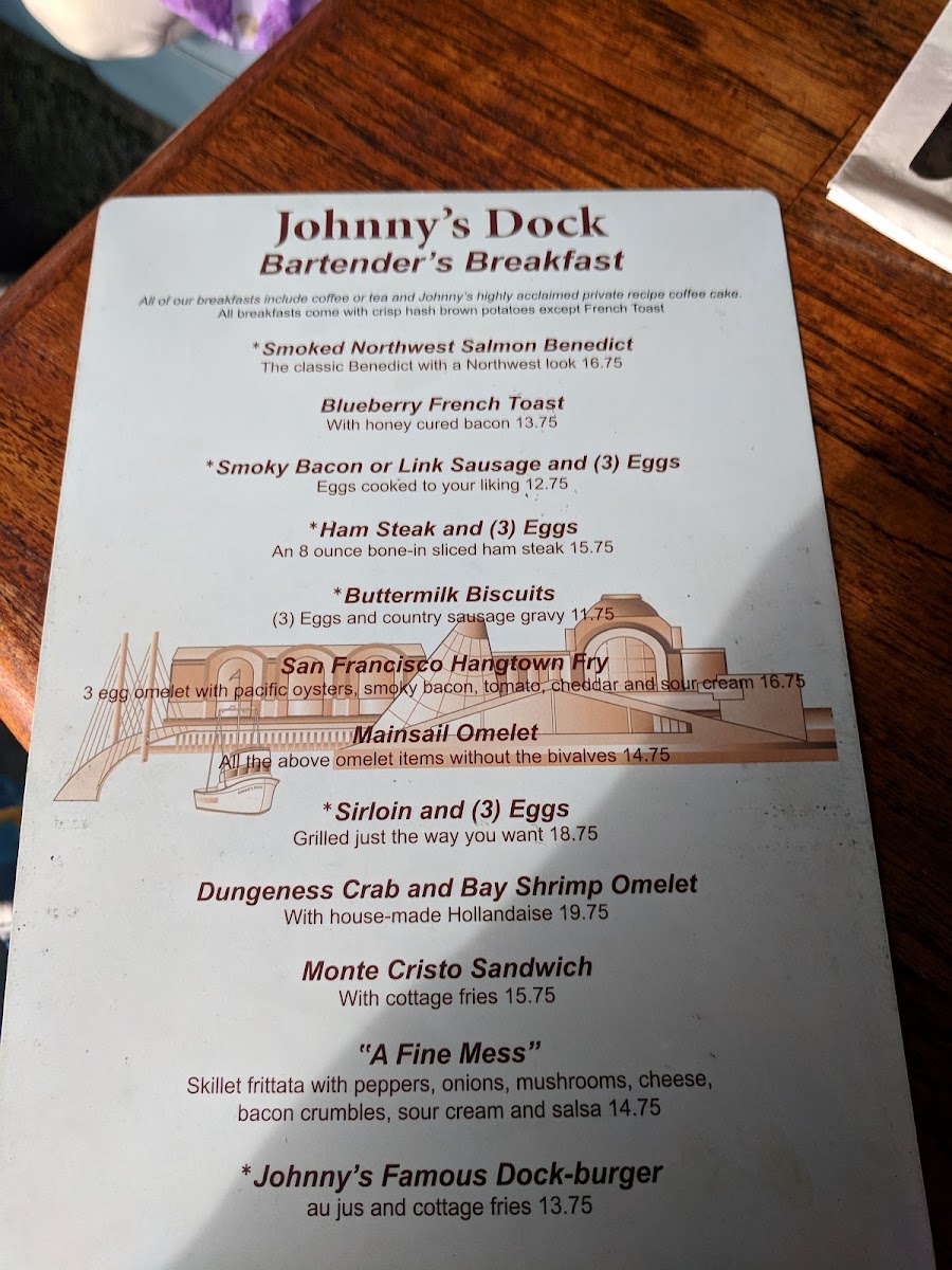 Johnny's Dock Marina menu board