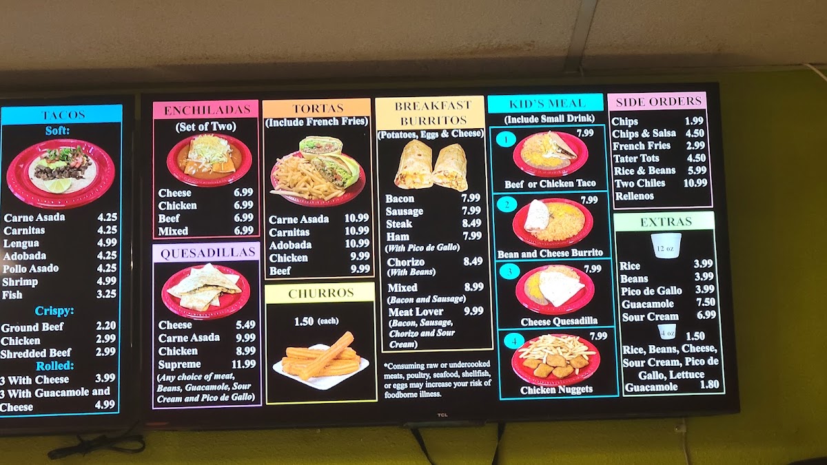 Romulo’s Mexican Grill menu board