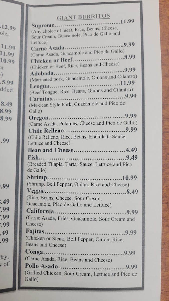 Romulo’s Mexican Grill menu board