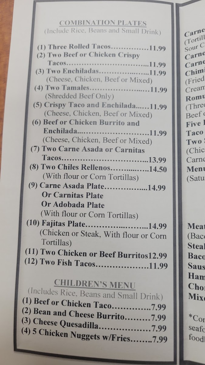 Romulo’s Mexican Grill menu board