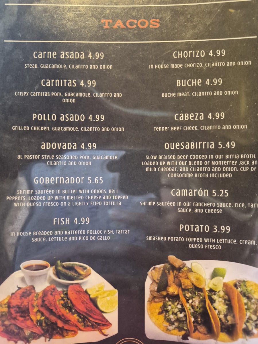 Oscar’s Tacos and Cantina menu board