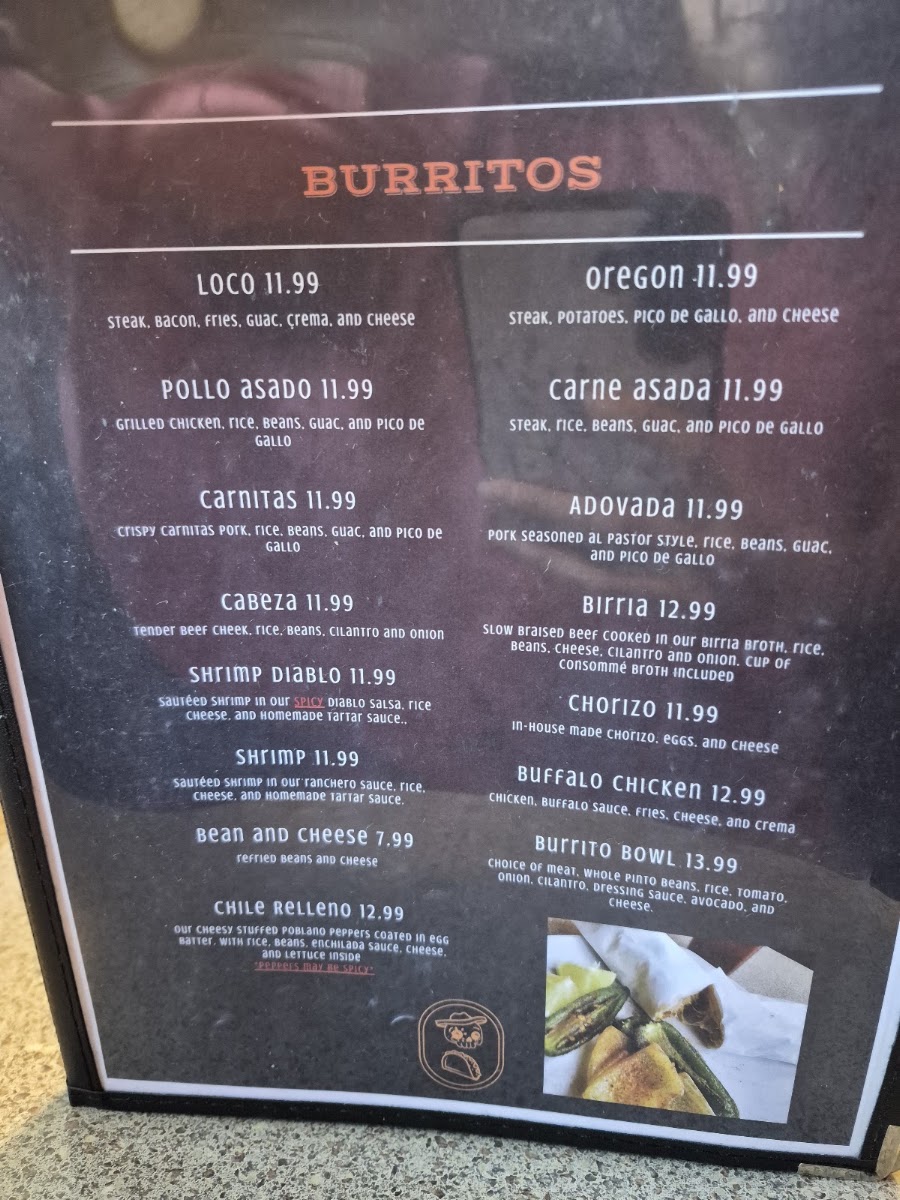 Oscar’s Tacos and Cantina menu board