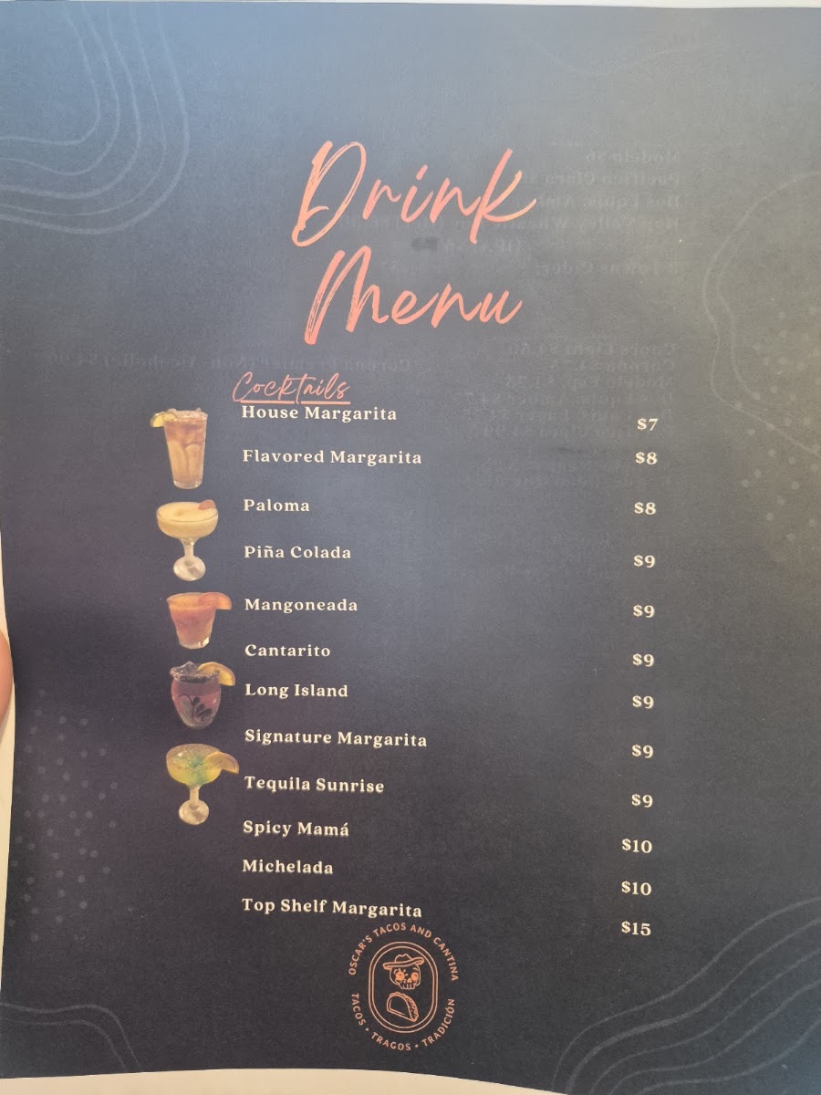 Oscar’s Tacos and Cantina menu board